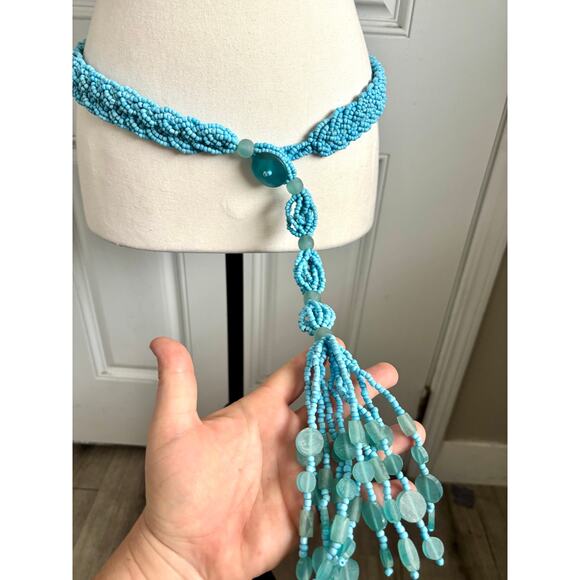 Turquoise seed bead belt with aquamarine beads from Indonesia - Picture 2 of 5